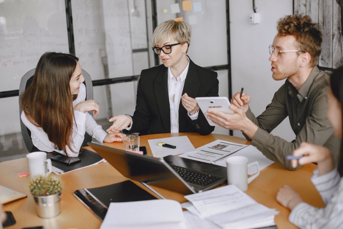 HR team reviewing a job candidate in a modern office